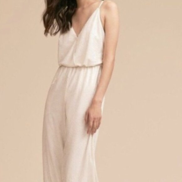 Aidan Mattox Pants - Aidan Mattox for BHLDN Ivory La Lune Sequin Wide Leg Jumpsuit